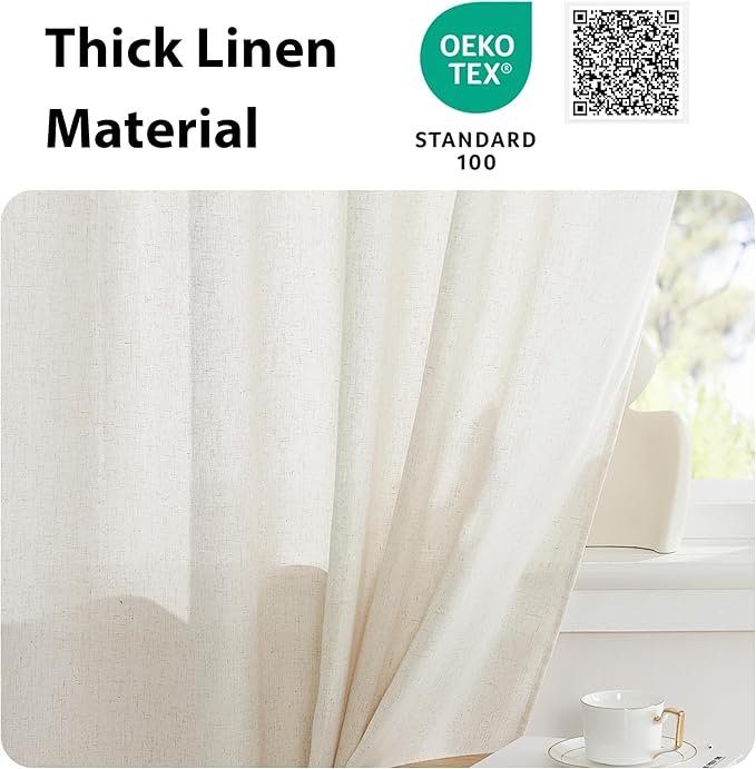NICETOWN Blackout French Door Curtains for Privacy, Farmhouse Linen Room Darkening Door Shade for Living Room, Rod Pocket Kitchen Curtains (Natual, 36" W x 72" L, 1 Panel)