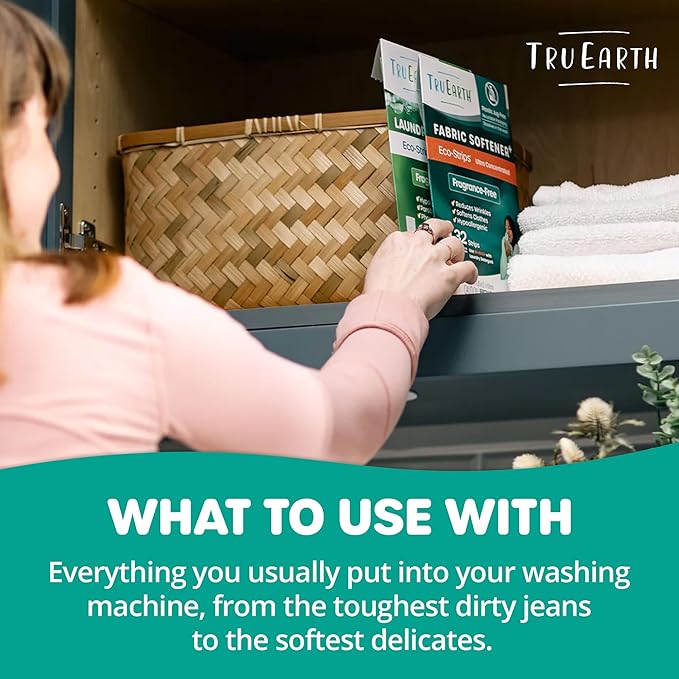 Tru Earth Fabric Softener Strips for Washing Machine, Alternative to Fabric Softener Liquid and Pods, Unscented Fragrance Free, Up to 64 Loads Per 32-Count