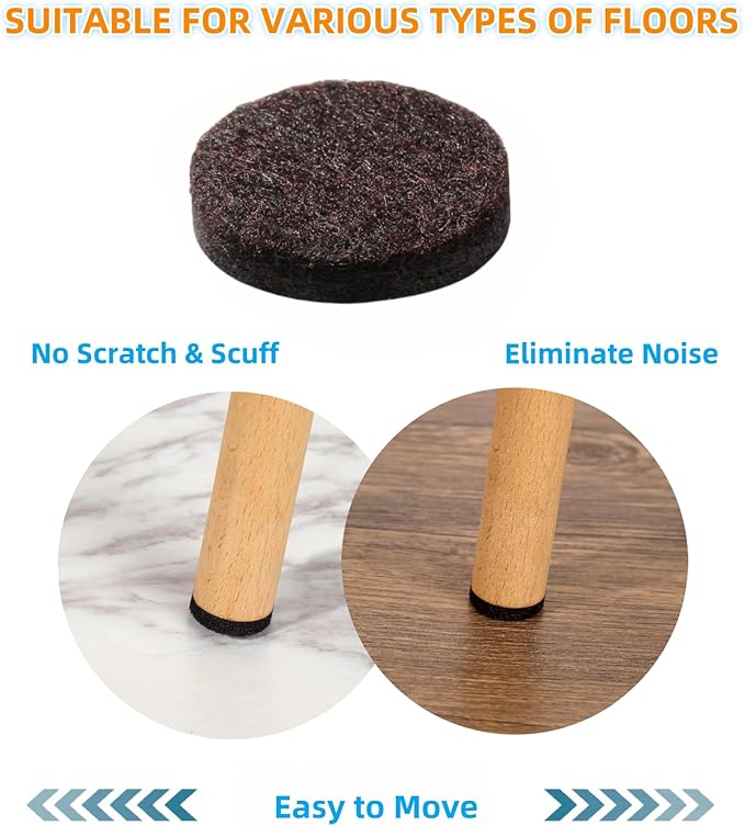 Furnigear Felt Furniture Pads for Hardwood Floors - Self Adhesive Chair Felt Pad, Floor Protector for Furniture Feet, Furniture Sliders Moving Furniture Smoothly, Anti Scratch 108 Pcs 1" Round Brown