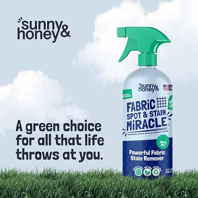 Sunny & Honey Upholstery Cleaner for Furniture - Carpet Stain Remover Spray - 32 Oz, Mint Scent - Pet & Baby Safe Fabric Cleaner