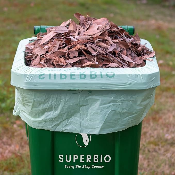SUPERBIO 33 Gallon Compostable Yard Waste Bags, Lawn & Leaf Bags, 40 Count, ASTM D6400, BPI and OK compost INDUSTRIAL
