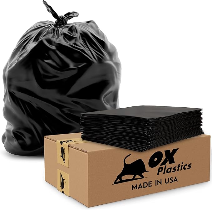 60 Gallon Trash Can Liners Bags - (100 Count) Capacity & 3mil Thick Extra Heavy Duty Strength - Large Garbage, Leak-Proof & Durable Bags Black