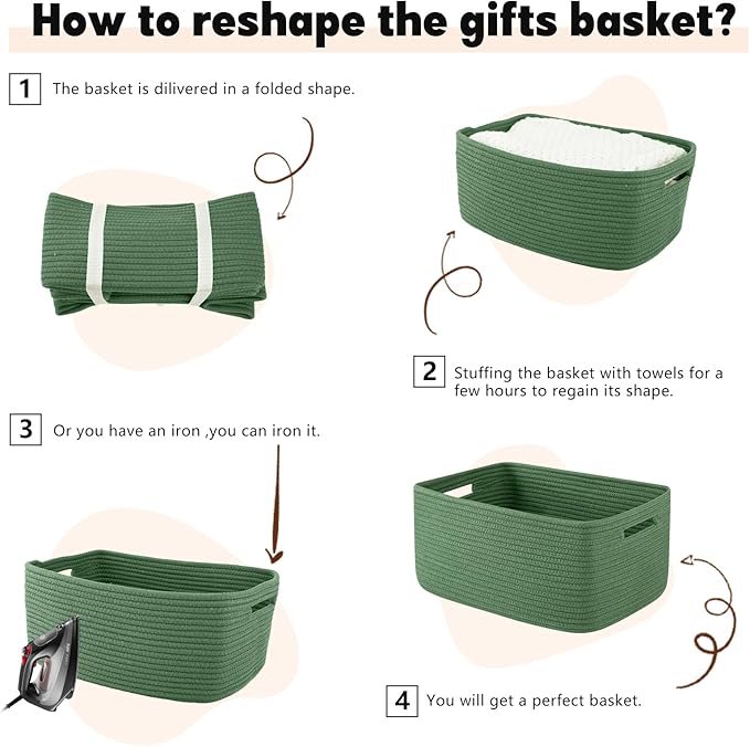 OIAHOMY Storage Basket for Shelves, Closet Cube Storage Bins Baskets for Clothes Blanket Towels, Baby Nursery, Toy Baskets Box, Woven Rope Basket, 15.75*11.81*7.09 IN, 2 Packs Olive Green