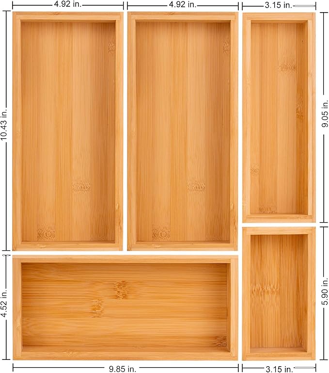 bamboo drawer organizer Set,expandable drawer dividers,wooden storage organizers,large trays for kitchen, bathroom,flatware,Tea Bag Organizer (2 X 5PCS Natural)