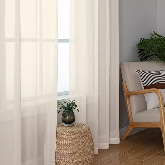 Chyhomenyc Cream Sheer Curtains 36 inch Length 2 Panels Set, Light Filtering Voile Short Window Curtians for Bathroom Living Room Farmhouse Small Windows, Each 42Wx36L in, 2PCS