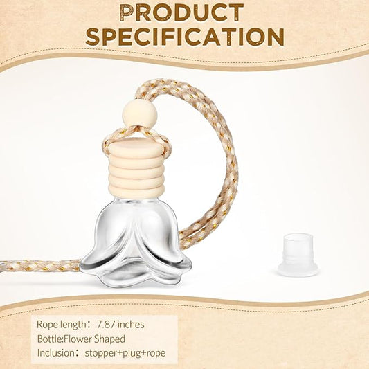 BBTO 50 Pcs Hanging Car Air Freshener Car Diffuser Bottles Empty Glass Perfume Bottle Freshener Diffuser Bottle Pendant for Essential Oil Fragrance Aromatherapy Bottle Ornament(Rose)