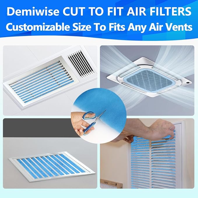 14" x140" Air Vent Filters, Cut to Fit Air Filter (65+ Filters), MERV 8 Triple Vent Filter for Home Floor, Ceiling, RV, HVAC Furnace Vents, With Adhesive Hook Tape and Installation Tape