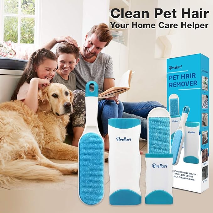 Pet Hair Remover for Clothes: Reusable Dog Cat Fur Lint Removal Brush for Clothes Furniture Couch Carpet Bed Car Seat - Self-Cleaning for Pet Owners (Fresh Blue, 1 Pack)