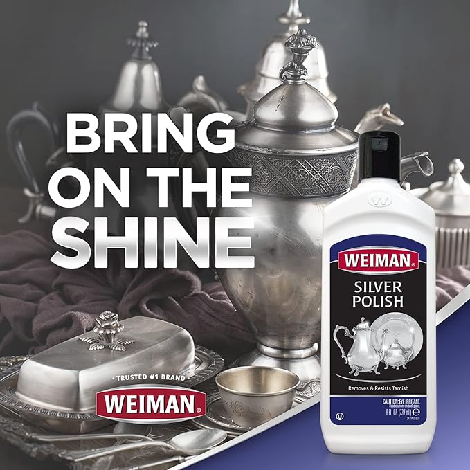 Weiman Silver Cleaner and Polish - 8 Ounce with Polishing Cloth - Ammonia Free - Polish Silver Jewelry Sterling Silver Antique Silver Gold Brass Copper and Aluminum