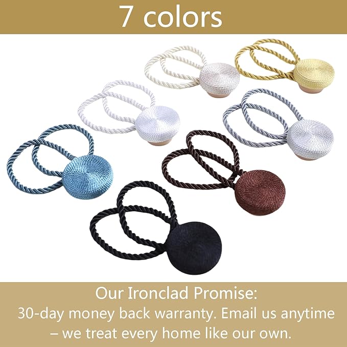 Magnetic Curtain Tiebacks - 12mm Magnetic Tie Backs for Curtains, Heavy Duty No Drill Curtain Holdbacks for Home/Office Windows Drapes, Elegant Gift-Ready Design 7 Colors (2, Black)