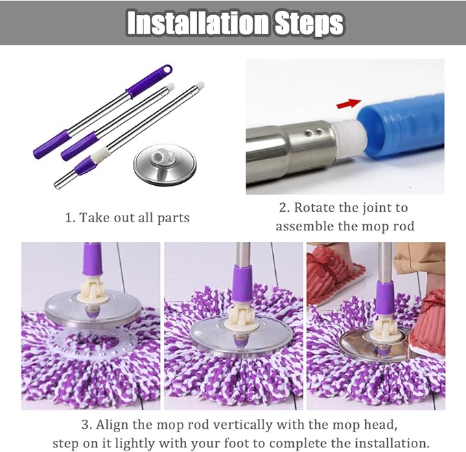 Extended Spin Mop Replacement Mop Handle, Upgraded 60-inch 360 Degrees Rotating Telescopic Replacement Mop Stick for Spin Mop Bucket Cleaning System (Stainless Steel Disc, Green)