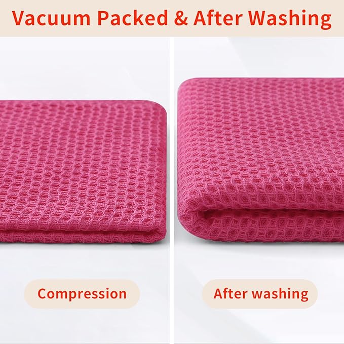 Homaxy 100% Cotton Waffle Weave Kitchen Dish Cloths, Ultra Soft Absorbent Quick Drying Dish Towels, 12 x 12 Inches, 12-Pack, Hot Pink