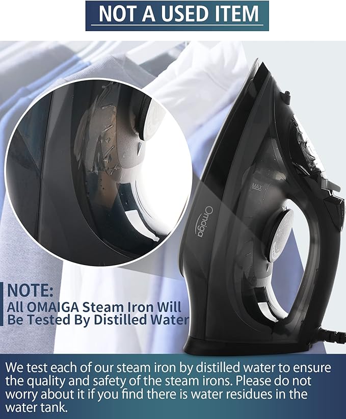 Steam Iron for Clothes, 1500W Iron with Rapid Heating, Non-Stick Ceramic Soleplate, Burst of Steam, Self-Cleaning, Auto-Off, Anti-Drip, 11.84oz Water Tank Ironing Clothes for Home, Black