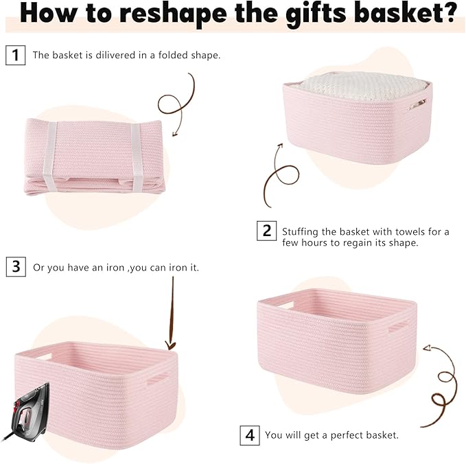 OIAHOMY Storage Basket for Shelves, Closet Cube Storage Bins Baskets for Clothes Blanket Towels, Baby Nursery, Toy Baskets Box, Woven Rope Basket, 15.75*11.81*7.09 IN, 2 Packs Mixed Pink
