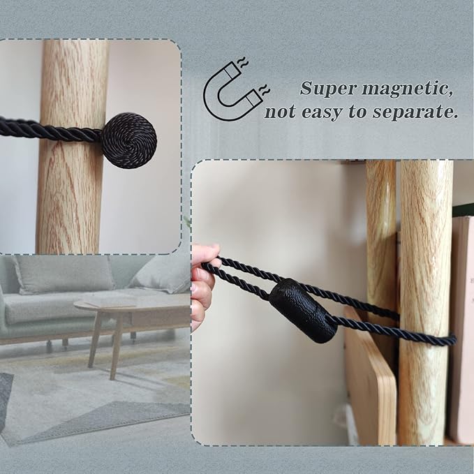Hion Magnetic Curtain Tiebacks Black 4 Pack, Curtain Tiebacks Buckles Holdbacks Holders Hooks Clip for Home Bedroom Office Decorative Thick or Thin Curtain