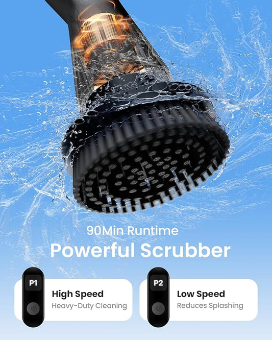 Leebein Electric Spin Scrubber, 2025 Upgraded Cordless Cleaning Brush Scrubber, IPX7 Waterproof Power Scrubber with 7 Brush Heads, Extended Handle and 2 Speeds for Bathroom Shower Bathtub Floor