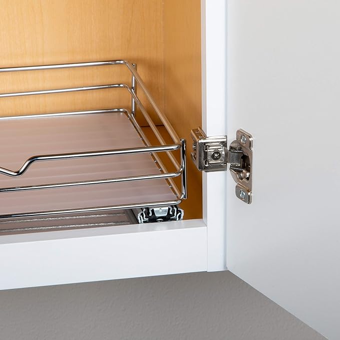 Pull Out Cabinet Organizer for Spices, Cans - Heavy Duty with Lifetime Limited Warranty- Pull Out Spice Rack- Cabinet Pull Out Shelf for Cans,Dishes, Etc, 14-3/8"Wx 10-1/2"D x 2-3/4” H, Chrome