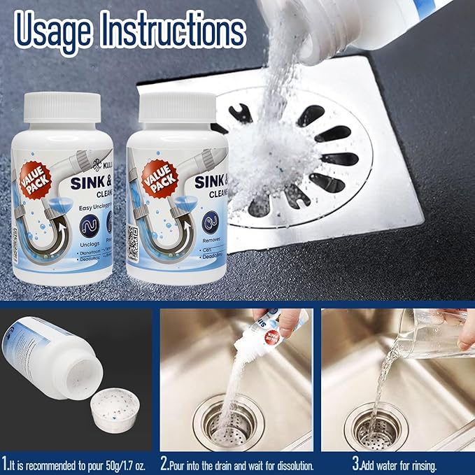 Pipe Dredge, Powerful Foaming Sink & Drain Cleaner Powder for Kitchen, Toilet & Pipeline Cleaning, Fast-Acting Clog Remover (2pcs or 4pcs) (2 bottles)