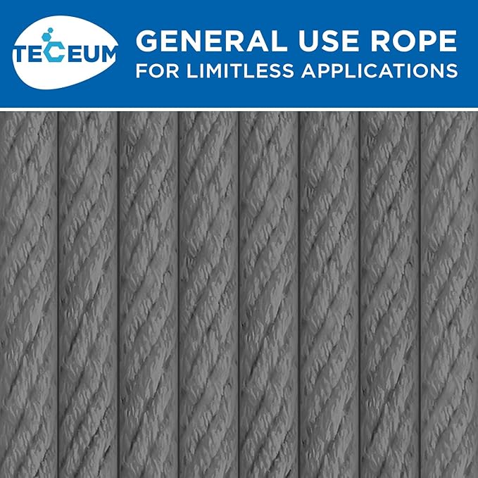 TECEUM Cotton Rope 3/16” (5 mm) – 50 FT – Strong All-Purpose Braided Rope – Natural Cotton – for Crafting, Сamping, Clothes Line, DIY, Indoor & Outdoor Use – Gray