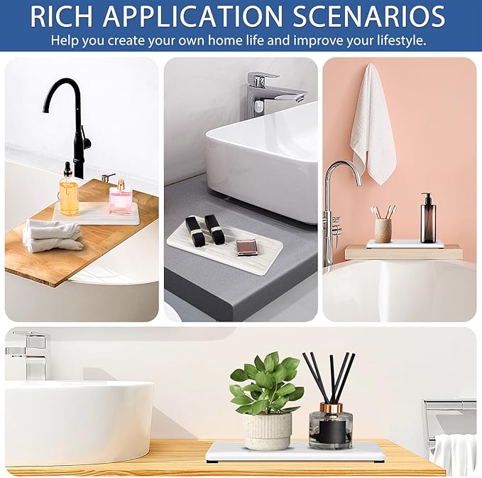 2PCS Water Absorbing Stone Tray, Fast Drying Stone Sink Tray, Water Absorbent Diatomite Trays, Stones Soap Trays, Diatomite Coasters for Kitchen Sink Bathroom Counter, Hand Soap Dish & Holders