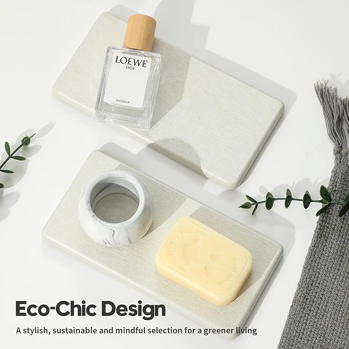 2PCS 7"x3.5" Water Absorbing Bathroom Sink Vanity Trays, Diatomite Stone Quick Drying Mat for Kitchen Counter, Dish Rack Dispenser Sponge Holder Caddy Organizer, Beige, 7"x3.5"