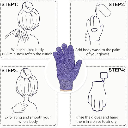 Evridwear Exfoliating Gloves for Shower, 100% Nylon Thick Soft Medium Heavy Bathing Gloves Dead Skin Remover Body Scrubber Smooth Skin with Hang Loop, Purple