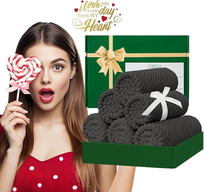 VOOVA & MOVAS Grey Washcloths (6PC, 13"x13") - 100% Cotton | Thick | Quick Dry | Light Weight, 6 Pack Hand Towels, Wash Cloths for Showering, Bathroom Gift Set, Dark Gray