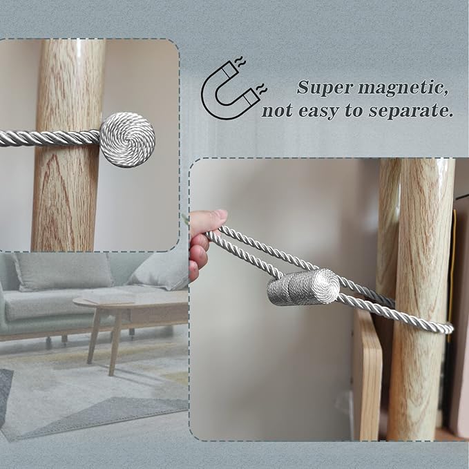 Hion Magnetic Curtain Tiebacks Grey 4 Pack, Curtain Tiebacks Buckles Holdbacks Holders Hooks Clip for Home Bedroom Office Decorative Thick or Thin Curtain