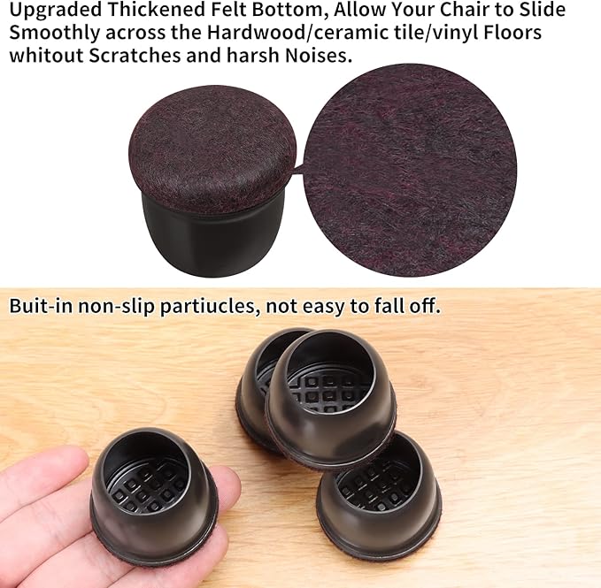 Ezprotekt 24 Pcs Round Silicone Chair Leg Floor Protectors with Felt, Floor Protectors for Chair, Felt Furniture Pads, Chair Leg Caps Cover, Bar Stool Leg Floor Protectors (L Fit: 1.1" - 1.3", Black)