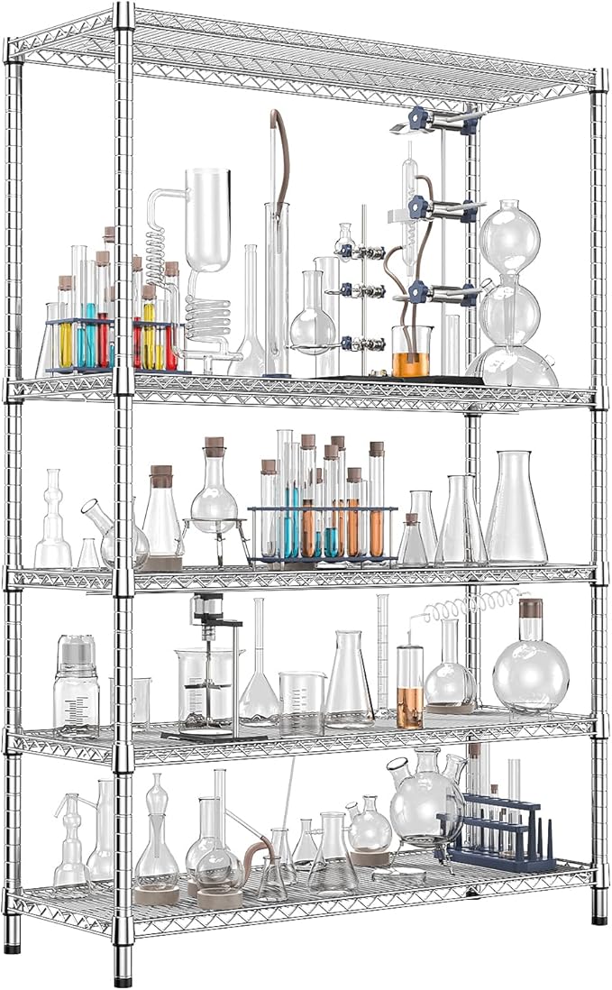 IZEUK 4250 LBS Garage Shelving Wide Storage Shelves 5 Tier Metal Shelves Heavy Duty Adjustable Utility Shelf Rack Chrome 17.7" D x 47.2" W x 70.4" H