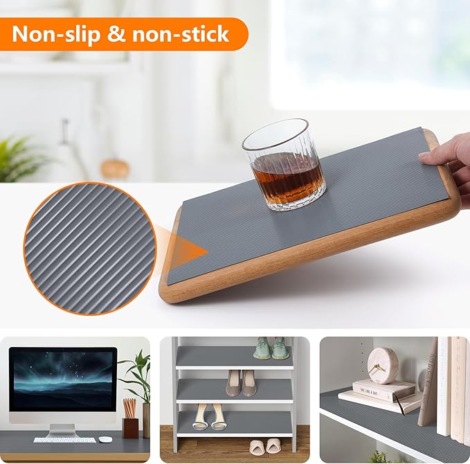 Shelf Liners for Kitchen Cabinets Drawer Liner Non Adhesive Cupboard Mat EVA Material Waterproof Refrigerator Mats Washable Fridge Liner for Cupboard and Desks Liner Gray 11.8 x 118 Inches