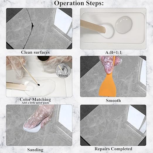 Tub, Tile and Shower Repair Kit (Color Match), Hupeyna Porcelain Repair Kit, Bathtub Repair Kit for Chips Dents Cracks Holes Scratchs, etc. Fiberglass Repair Set - Offer More Color Options