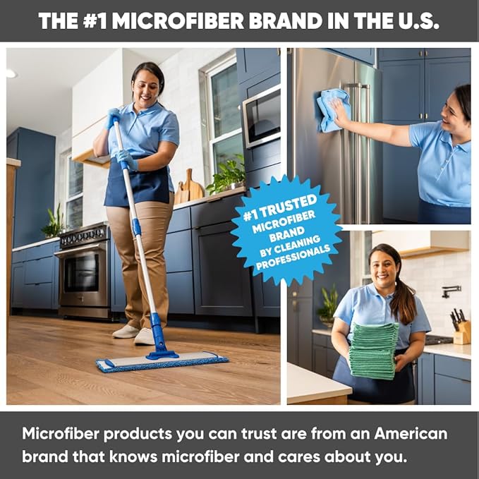 Microfiber Wholesale 24 inch Microfiber Mop Pads - Machine Washable, Reusable, Refills & Replacement Wet Mop Heads Compatible with Any Microfiber Flat Mop System (3 Pack)