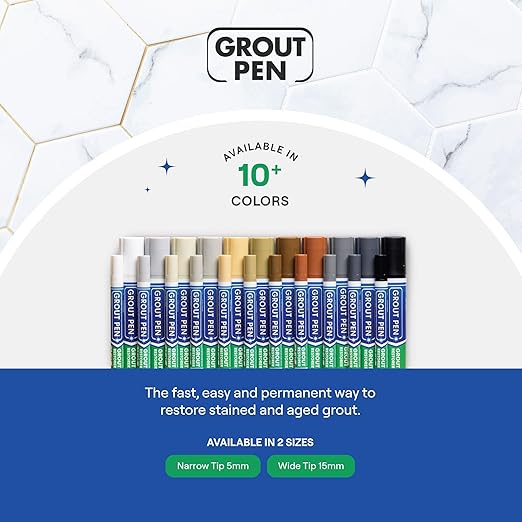 Grout Pen White Tile Paint Marker: Waterproof Grout Paint, Tile Grout Colorant and Sealer Pen - White, Wide 15mm Tip (20mL)