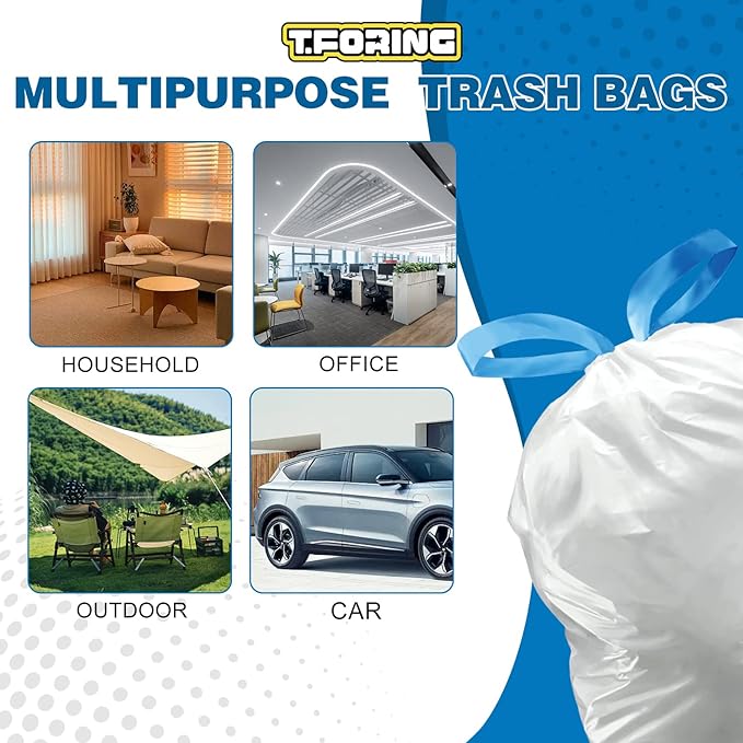 3 Gallon Trash Bags Drawstring 0.96 Mil - 120 Count 12 Liter Small Garbage Bags for Bathroom, Strong White Unscented Plastic Wastebasket Bin Liners for Toilet Office and Bedroom