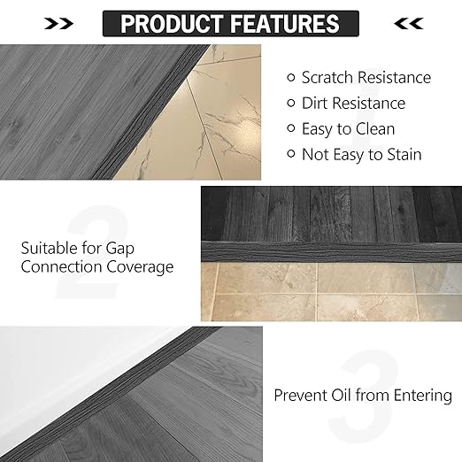 20Ft Floor Transition Strip Self Adhesive Vinyl Cover Floor Strip Flat Divider Transition Strip Wood Grain Design for Laminate Floor Gaps and Doorway Transitions (20Ft x 2 Inch, Gray)