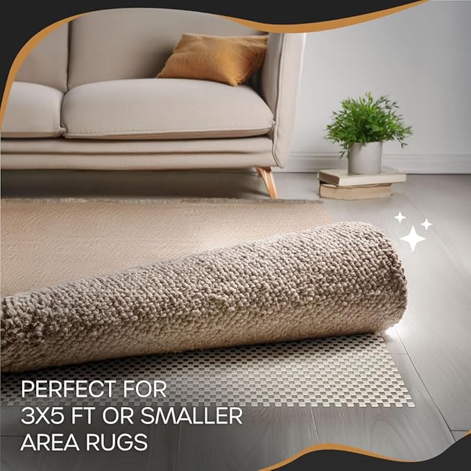 Nevlers Non Slip 3'x5' Rug Pads | White PVC Foam Rug Gripper for Hardwood Floors | Indoor/Outdoor Anti Skid Rug Gripper with Customizable Open Weave Pad Design