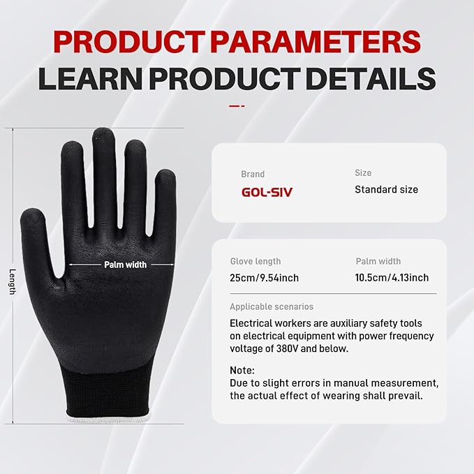 400V Electrician Gloves - Insulated Electrical Gloves For Electrician,Flame Retardant,Rubber Safety Non Slip Work Gloves,Low Voltage,Touch Screen (Black,Large)