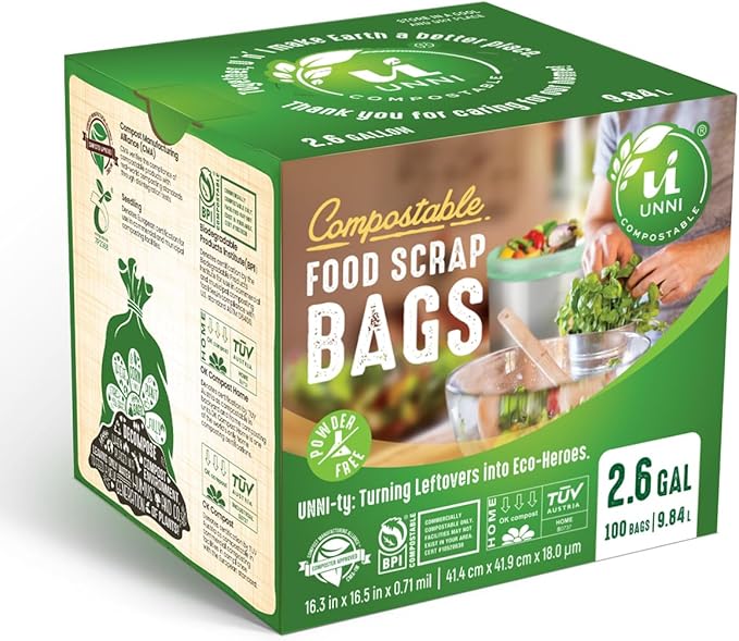 UNNI Compostable Trash Bags, 2.6 Gallon / 9.84 Liter, 600 Count Value Pack, Extra Thick 0.71 Mil Compost Bin Liners for Kitchen Food Scrap, Certified by BPI, CMA & OK compost HOME, Meets ASTM D6400