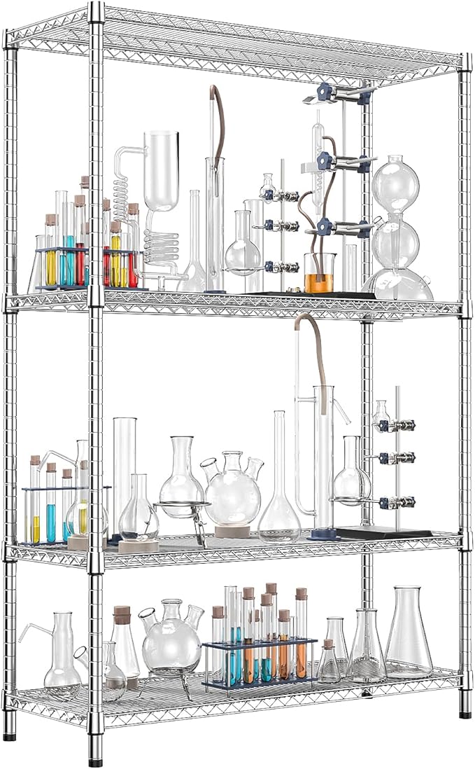 IZEUK 3400 LBS Garage Shelving Wide Storage Shelves 4 Tier Metal Shelves Heavy Duty Adjustable Utility Shelf Rack Chrome 17.7" D x 47.2" W x 70.4" H