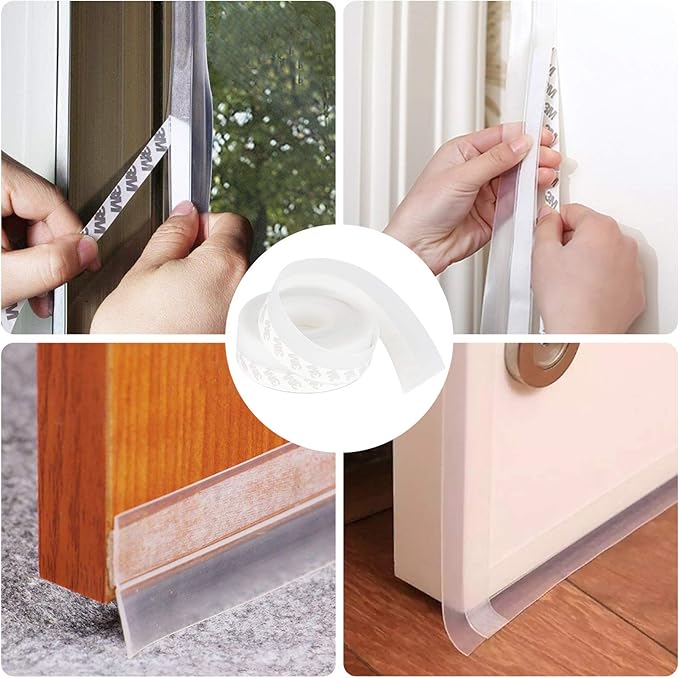 Door Weather Stripping Doors Seal Strip, 26 FT Silicone Sealing Tape for Door Draft Stopper Adhesive for Doors, Windows and Shower Glass Gaps(White, 25mm)