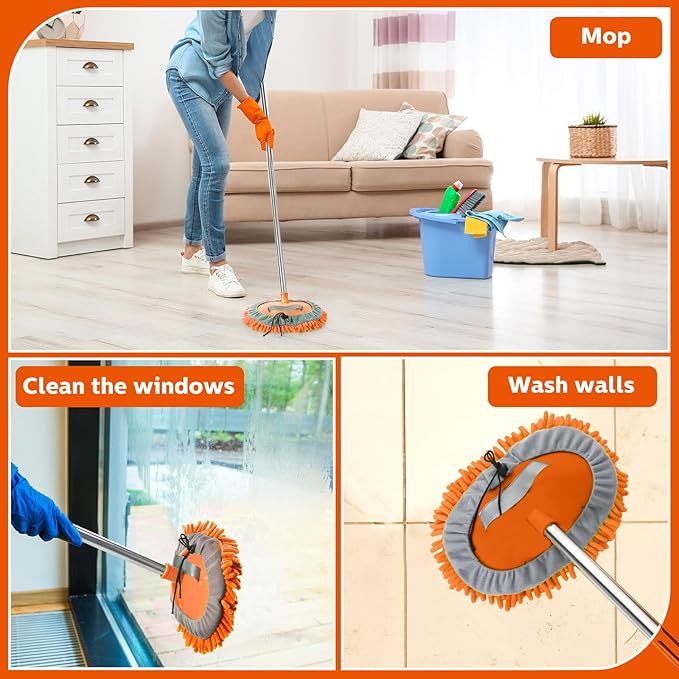 Layhit 5 Pcs Car Wash Mitt Set, Brush Not Included, Microfiber Mitt Cleaning Car Truck Washing Tools Kit RV Pickup Chenille Scratch Replacement(Orange)