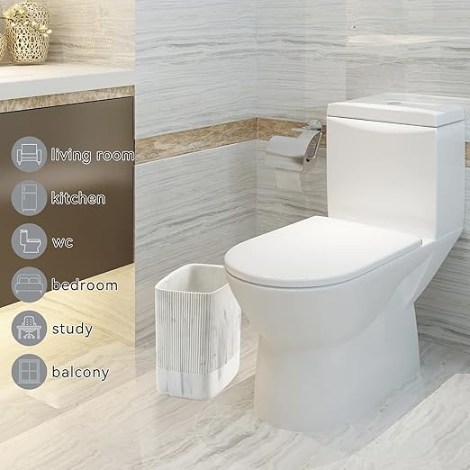 Polytree Bathroom Trash Can 1.8 Gallon(7 Liter) Small Kitchen Garbage Can,Decor Wastebasket for Bedroom Office,Resin Marble White