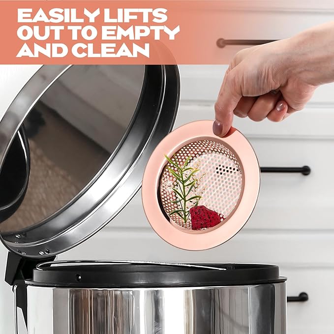 Retisee 2 Pcs Sink Strainer Stainless Steel Kitchen Sink Drain Strainer Basket Cover Mesh Hair Food Catcher, Large Wide Rim of 4.4 Diameter(Rose Gold)