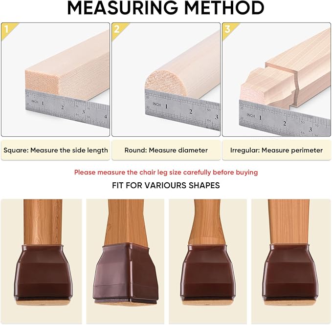 BALEINE 24 Pack Silicone Chair Leg Floor Protectors, Stool Leg Protectors Cap, Non-Slip Chair Leg Caps for Hardwood Floors (Brown & Large (Square), 24 Pack)