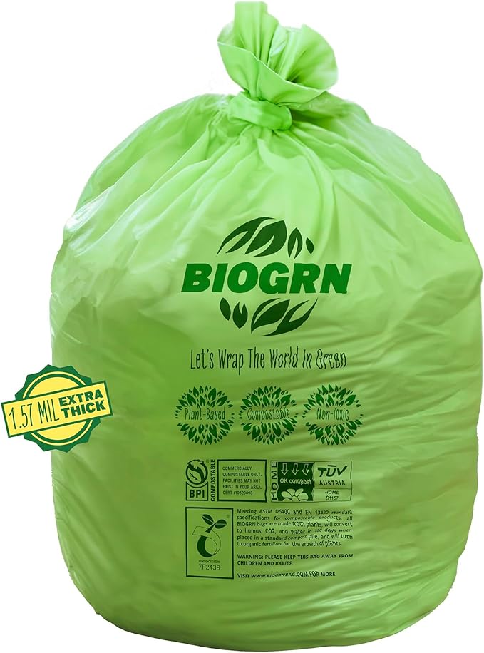 50-55 Gallon Compost Bags, Heavy Duty Compostable Trash Bags, 1.57 Mil Extra Thick Biodegradable Yard Waste Bags, Compostable Lawn Bags, Large Compost Leaf Bags BPI & ASTM D6400 Certified
