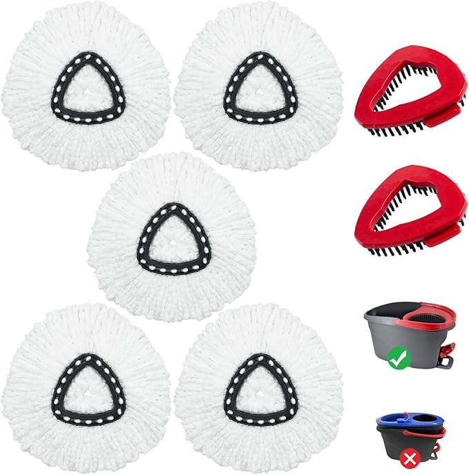 Mop Heads Replacement for Ocedar, Mop Replace Head for Ocedar EasyWring 1 Tank, Microfiber Spin Mop Refills, Include 5 Spin Mop Replacement Head Deep Cleaning Machine Washable with 2 Scrubber Mop Head
