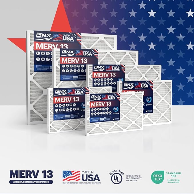 BNX TruFilter 12x30x1 Air Filter MERV 13 (4-Pack) - MADE IN USA - Electrostatic Pleated Air Conditioner HVAC AC Furnace Filters for Allergies, Pollen, Mold, Bacteria, Smoke, Allergen, MPR 1900 FPR 10