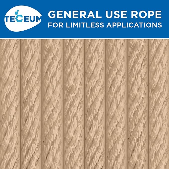 TECEUM Cotton Rope 3/16” (5 mm) – 100 FT – Strong All-Purpose Braided Rope – Natural Cotton – for Crafting, Сamping, Clothes Line, DIY, Indoor & Outdoor Use – Beige