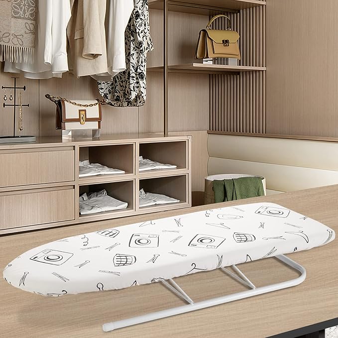 Table Top Ironing Board Cover 12 x 32 inch, 3 Layers Small Iron Board Cover, Heat Reflective Thick Padding with Elasticized Edges (White)